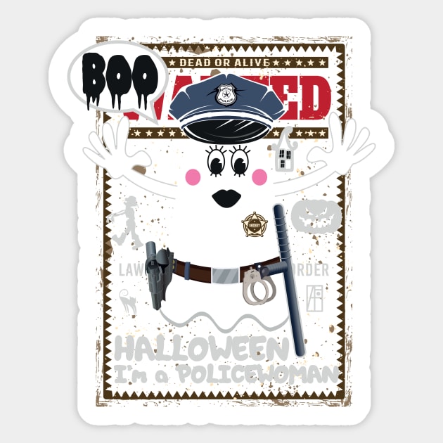 BOO Policewoman dressed as a GHOST - cute Halloween Sticker by ArtProjectShop